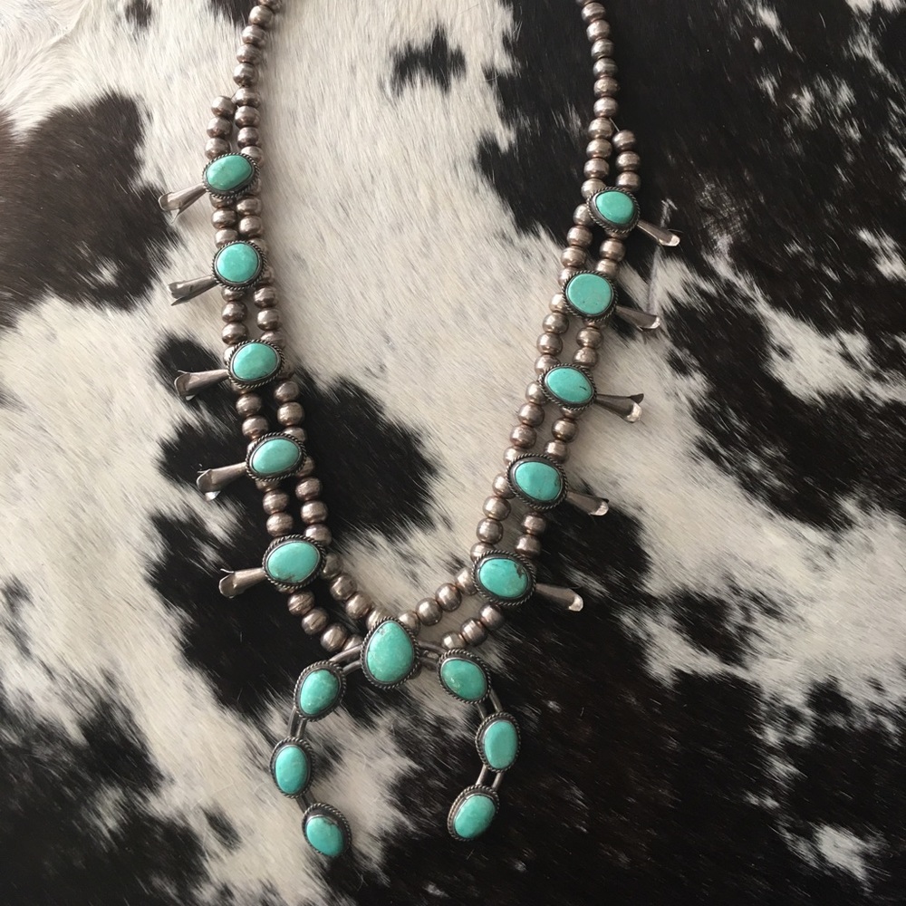 Vintage Turquoise Squash Blossom Necklace